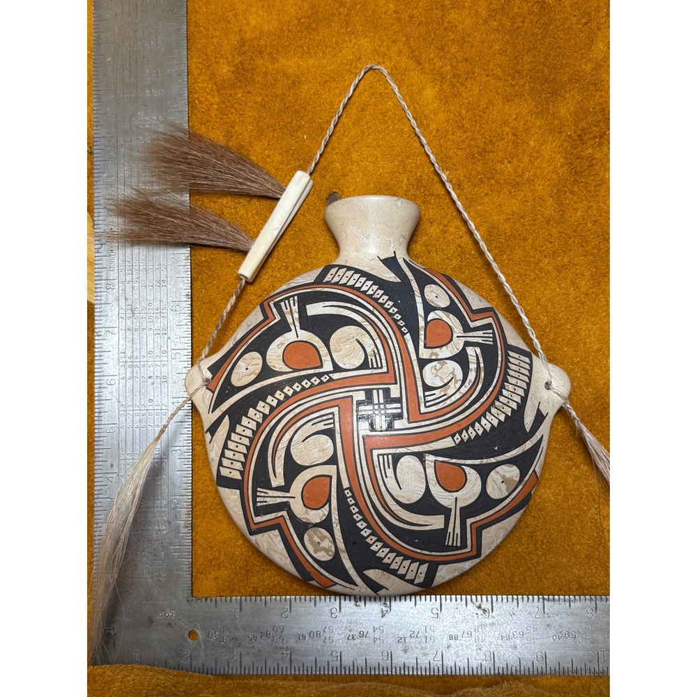 Juan Quezada Mexican Pottery Canteen Cream Horsehair Tassel‎